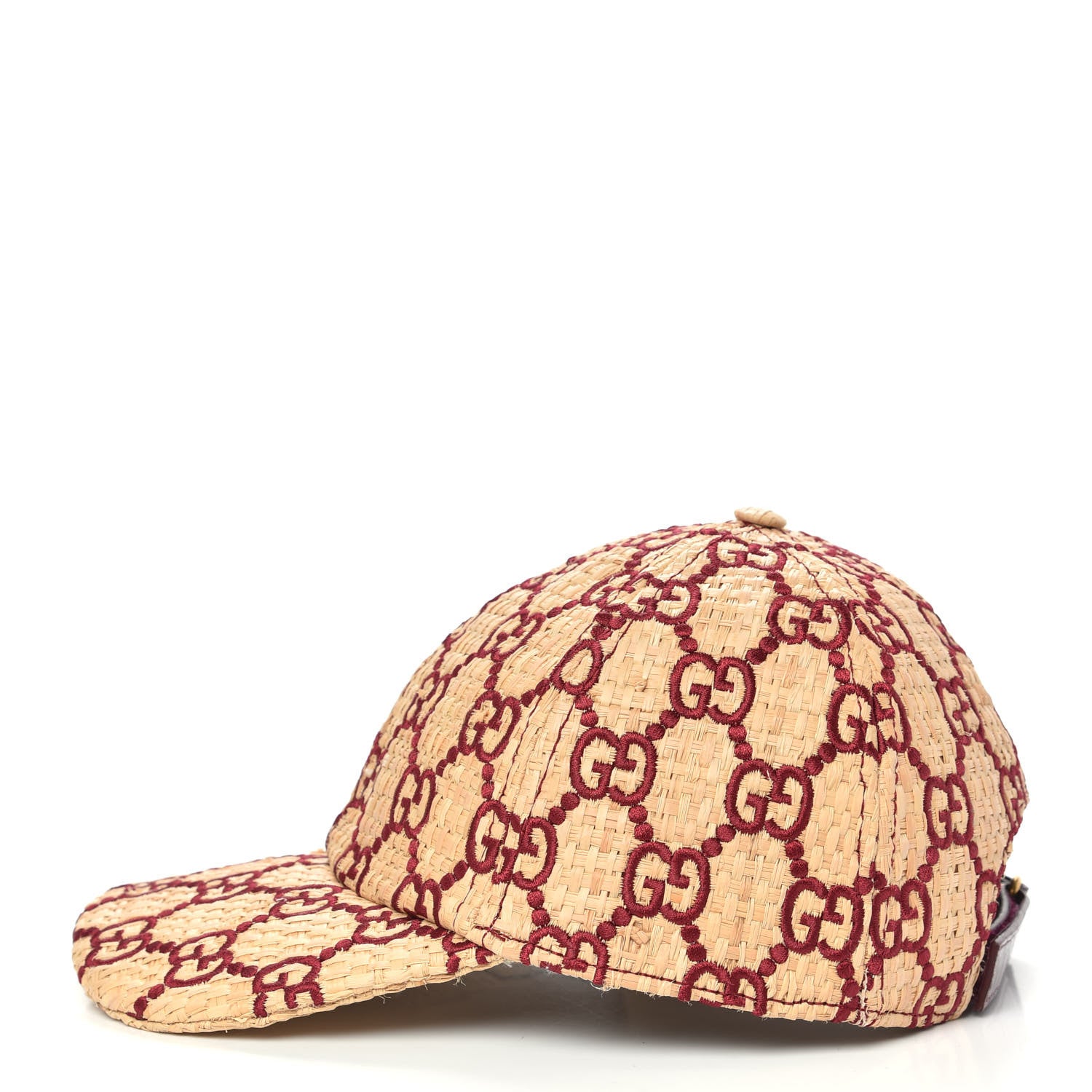 Gucci Raffia GG Monogram Elaphe Embroidered Aisha Baseball Hat S Ivory Bordeaux 2 of 6