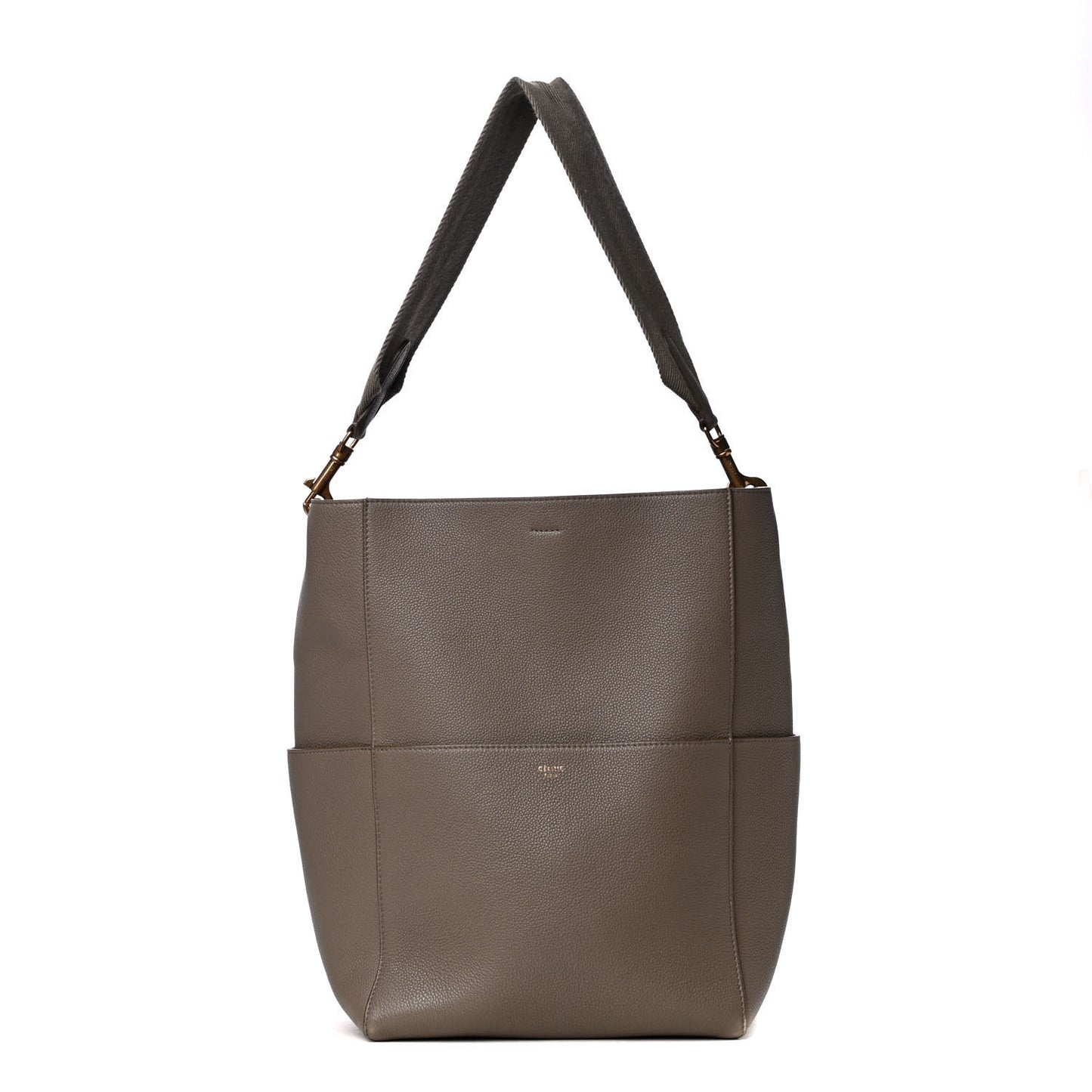 Soft Grained Calfskin Sangle Bucket Bag Taupe