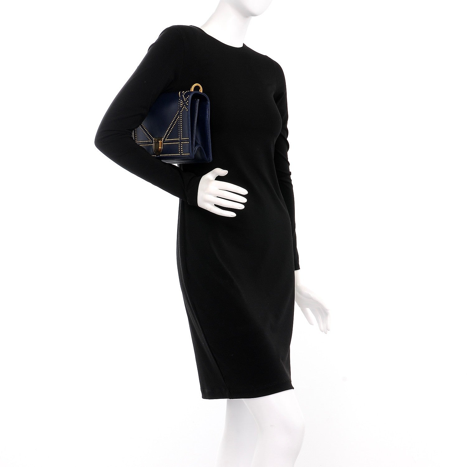 Christian Dior Lambskin Studded Medium Diorama Flap Bag Navy Blue 2 of 9