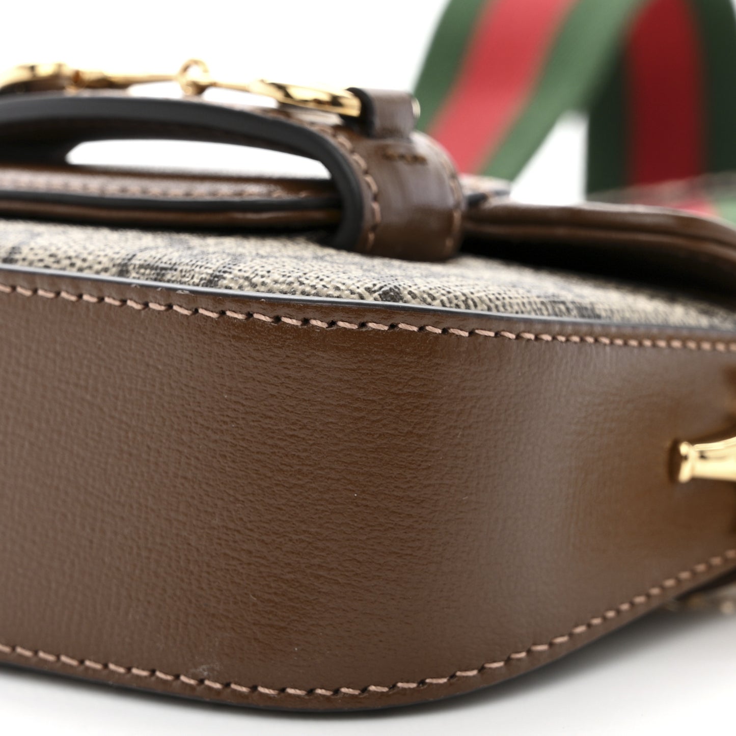 GG Supreme Monogram Azalea Calfskin Web Horsebit 1955 Wallet On Strap Beige Ebony Brown Sugar