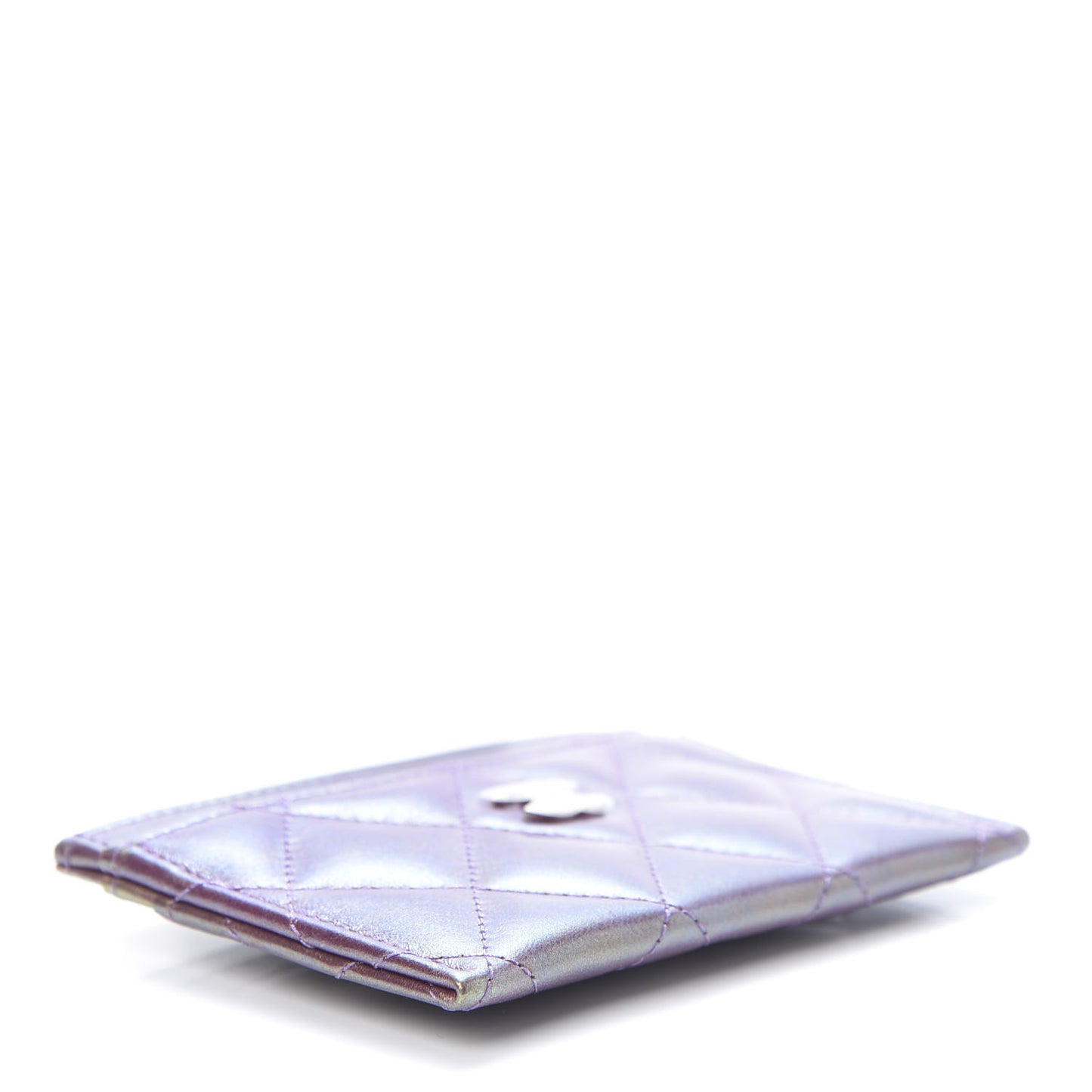 Iridescent Lambskin Quilted Card Holder Purple
