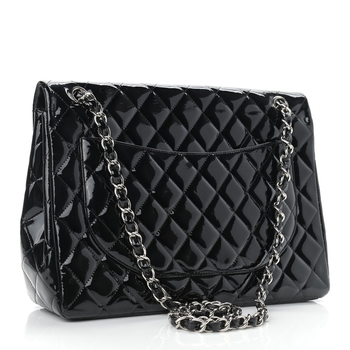 Patent Quilted Maxi Single Flap Black