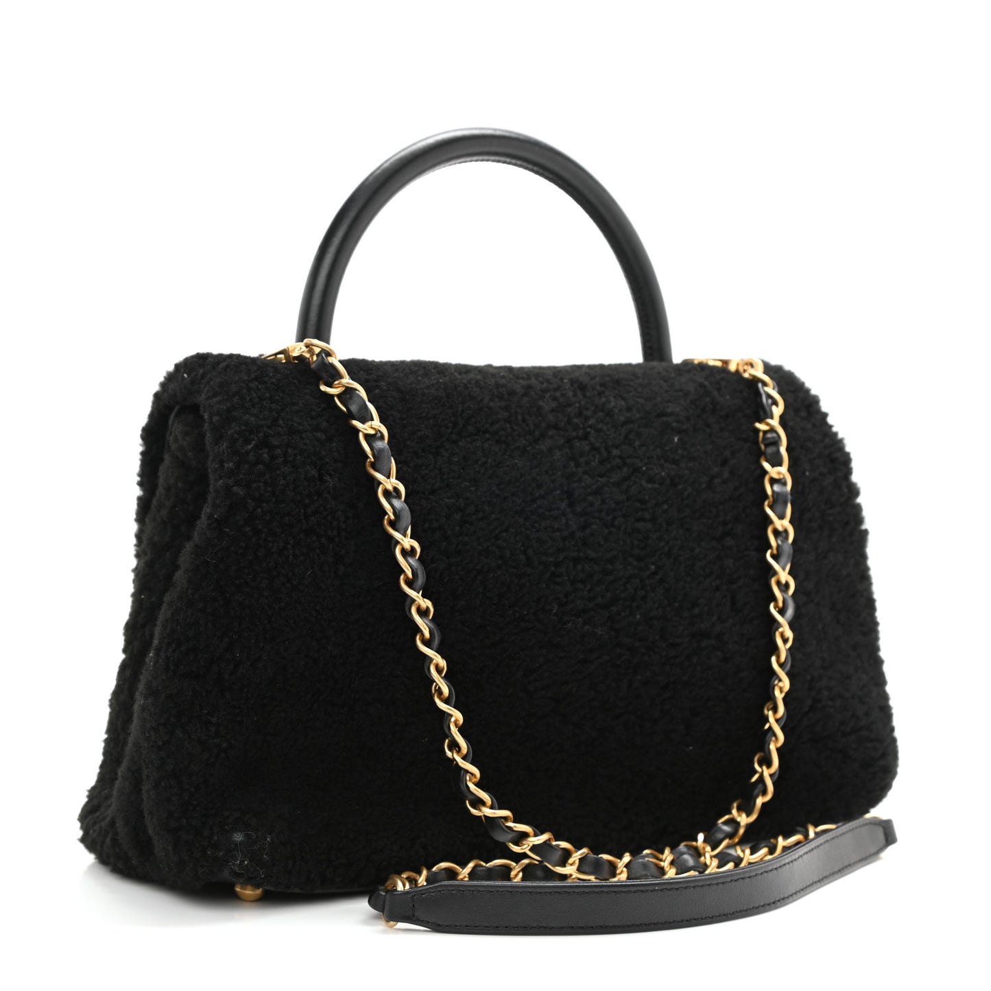 Shearling Lambskin Medium Coco Handle Flap Black