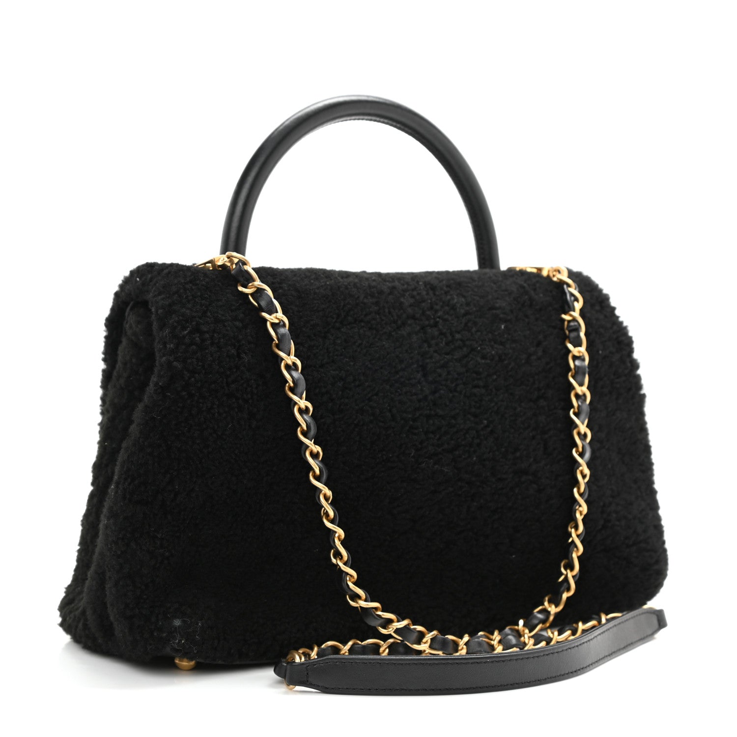 Chanel Shearling Lambskin Medium Coco Handle Flap Black 3 of 11