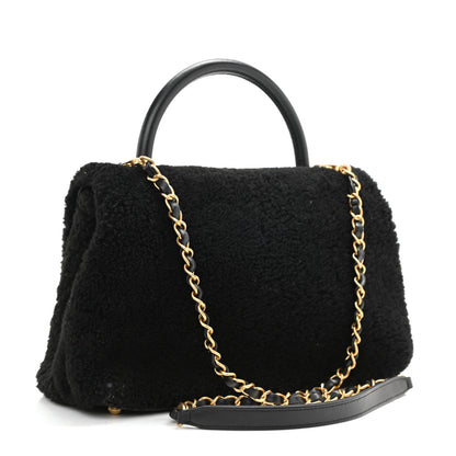 Chanel Shearling Lambskin Medium Coco Handle Flap Black 3 of 11