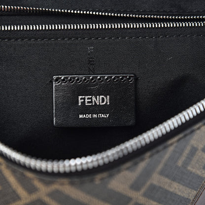 Fendi Glazed Fabric Vitello Liberty FF 1974 Diagonal Belt Bag Tobacco Moresco Black 6 of 11