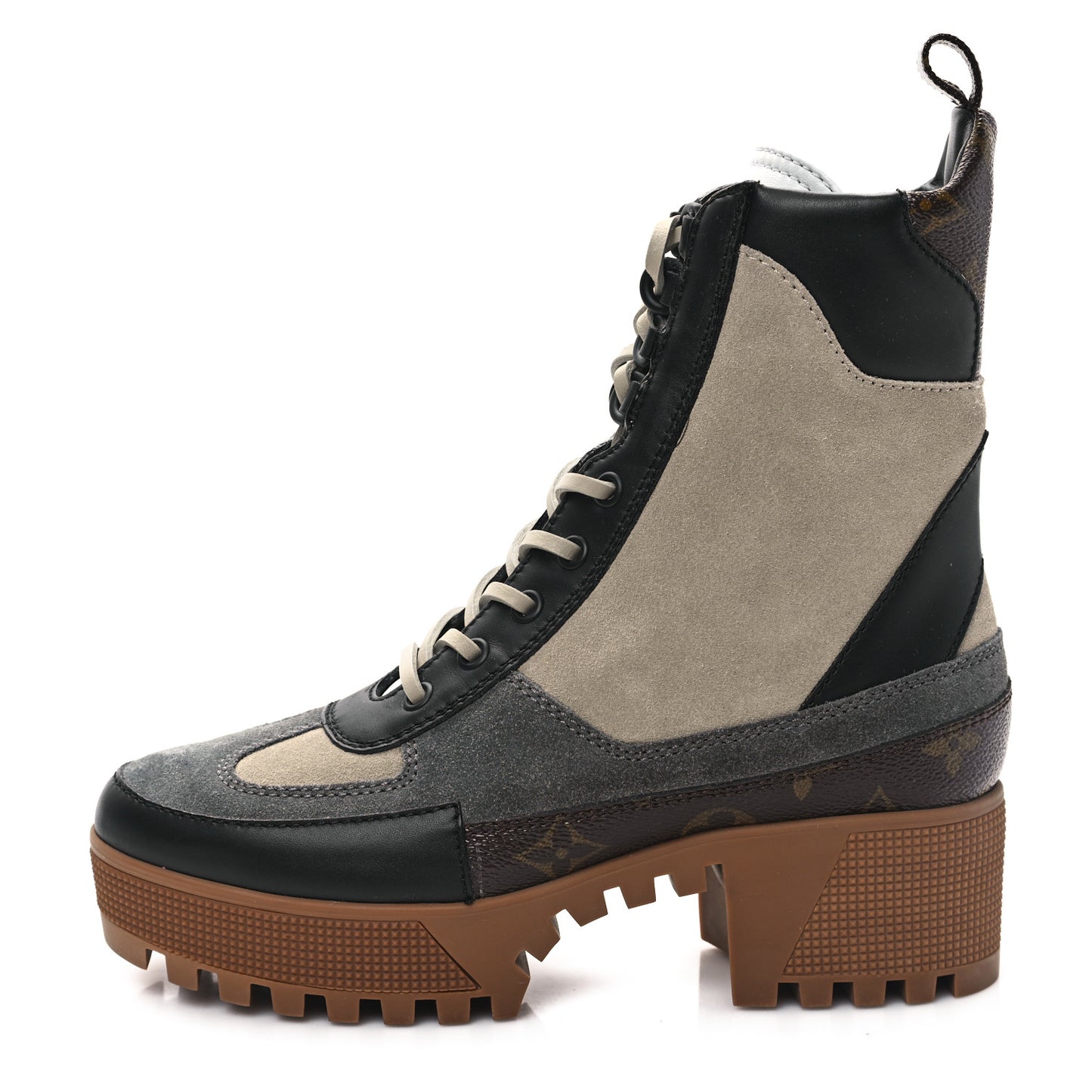Suede Calfskin Monogram Platform Desert Boots 37 Dark Gray