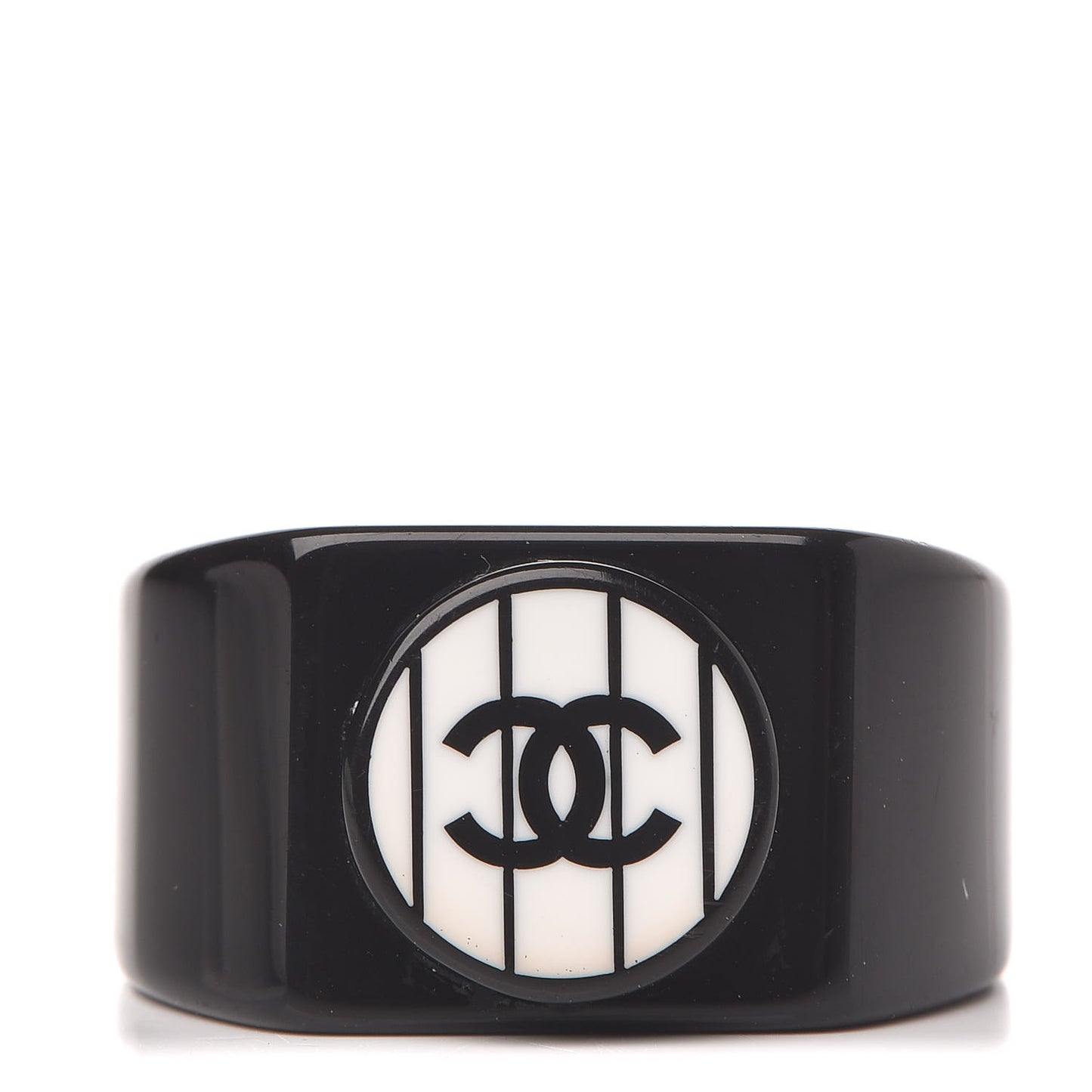 Resin Coco CC Ring 6.5 Black White