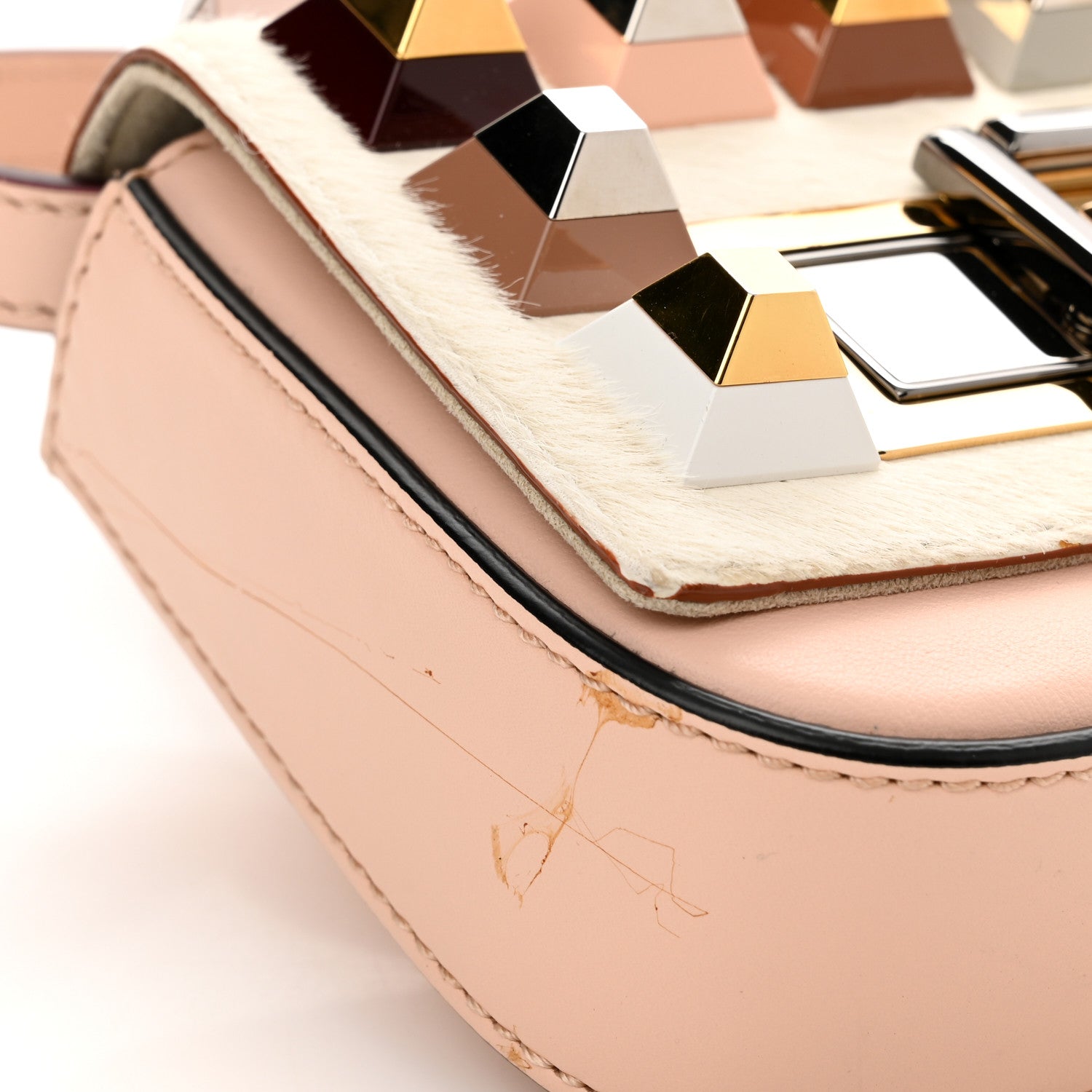 Fendi Vitello Dolce Calf Hair Studded Mini 3Baguette Shoulder Bag Light Pink 12 of 15