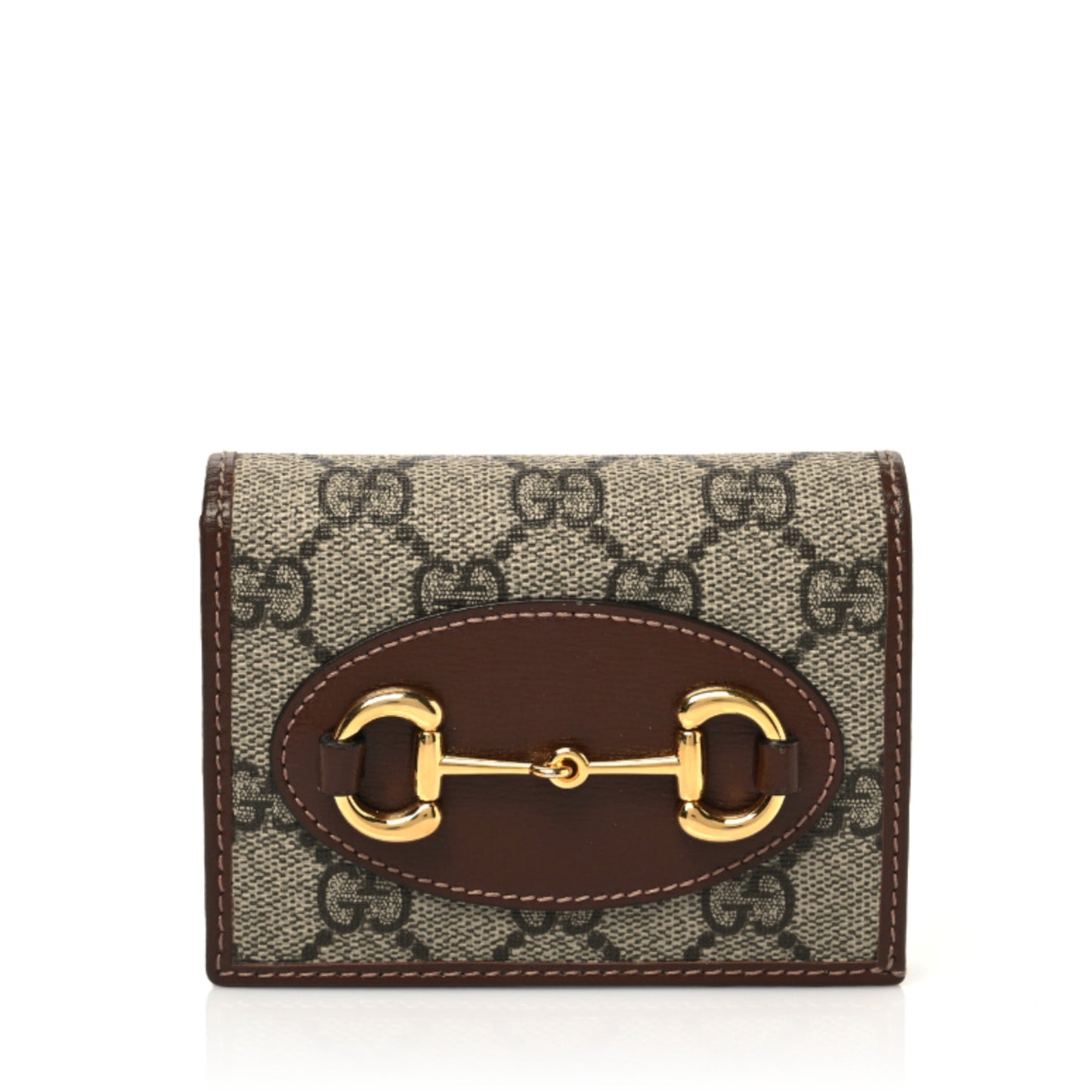 GG Supreme Monogram Horsebit 1955 Card Case Wallet Beige Ebony Brown Sugar