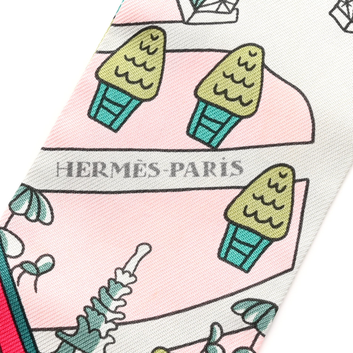 Hermes Silk Les Nouveaux Amoureux de Paris Twilly Rose Pale Vert Rose 2 of 7