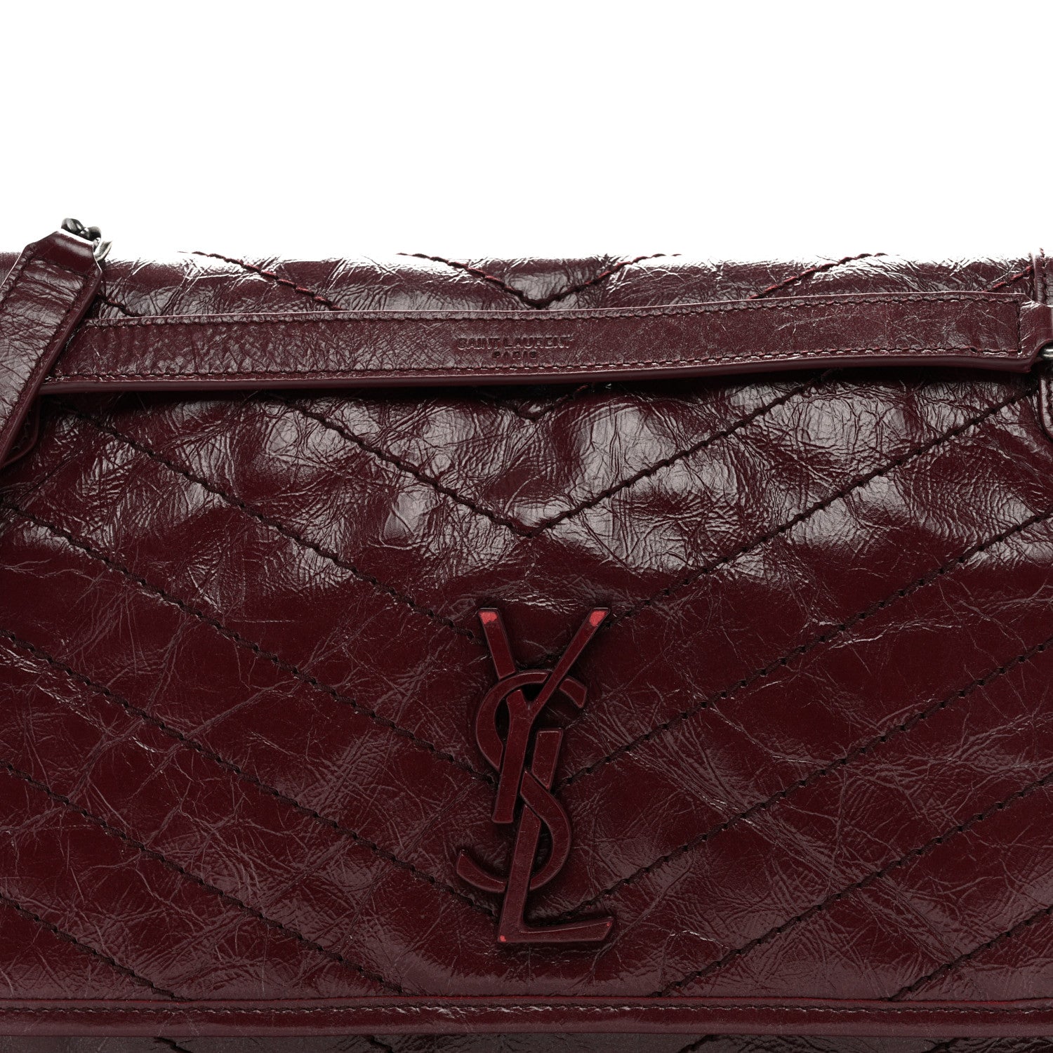 Saint Laurent Crinkled Calfskin Matelasse Monogram Large Niki Chain Satchel Rouge Legion 8 of 12