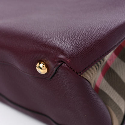 Burberry Grainy Calfskin House Check Medium Banner Tote Mahogany Red 11 of 12