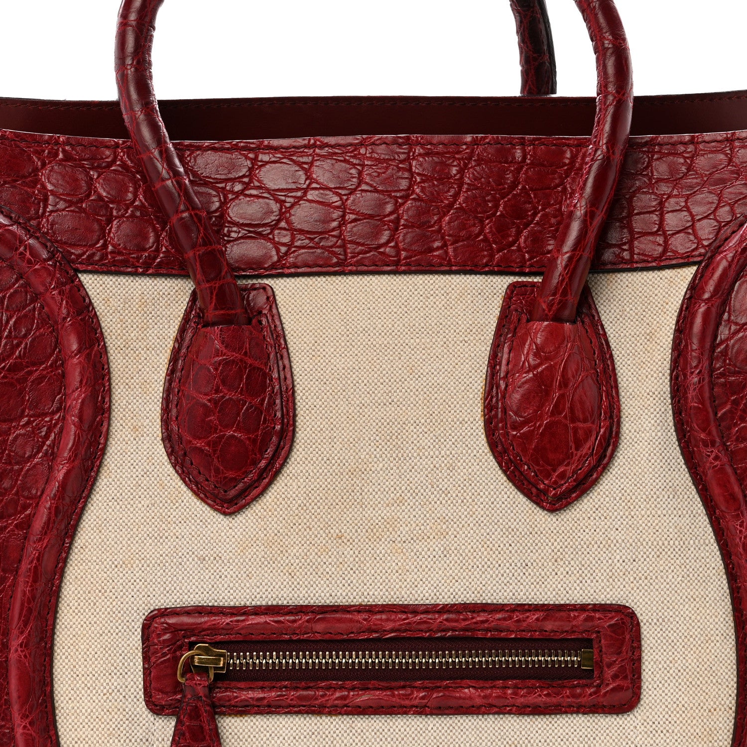 Celine Canvas Crocodile Embossed Bi-Color Mini Luggage Beige Red 7 of 14