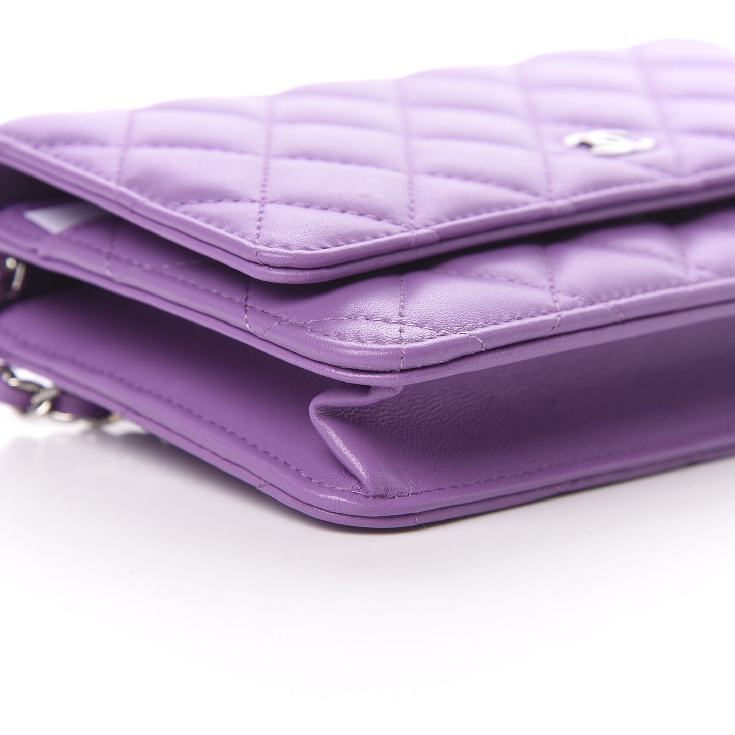 Lambskin Quilted Wallet On Chain WOC Purple