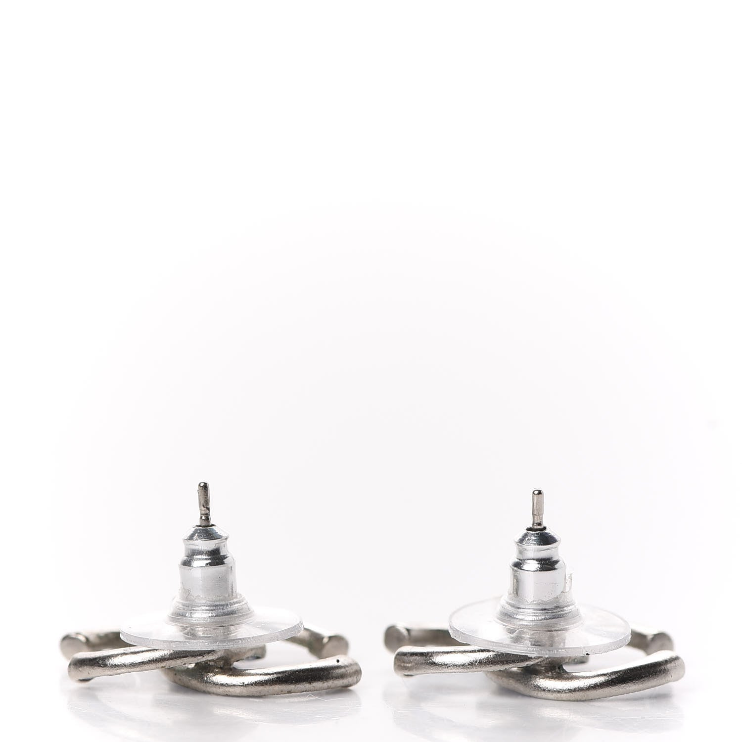 Chanel Baguette Crystal CC Earrings Silver Blue 3 of 5