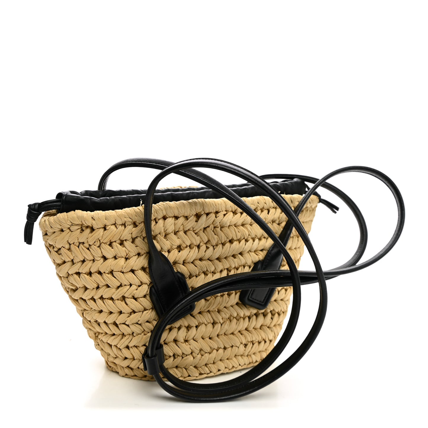 Raffia Calfskin Small Arco Basket Black