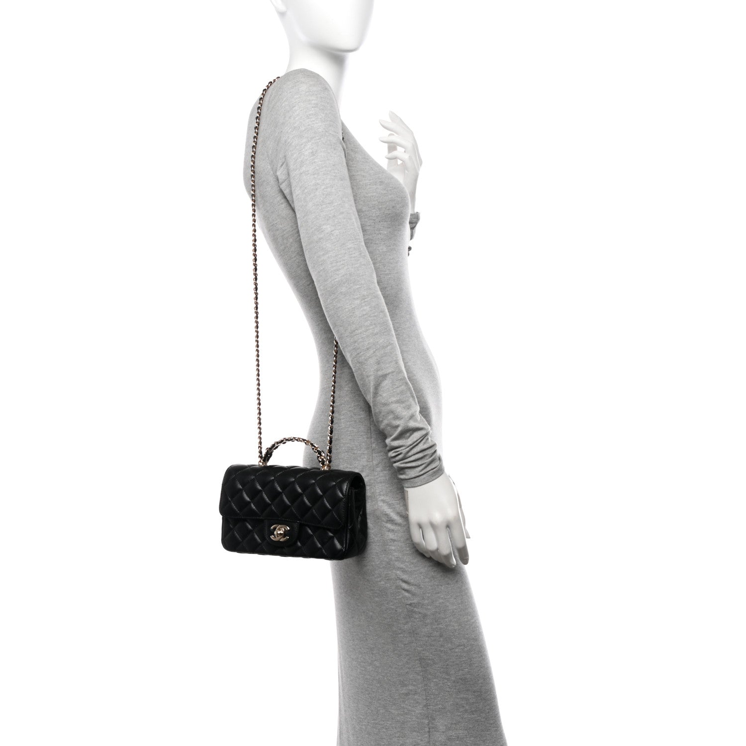 Chanel Lambskin Quilted Mini Crystal Top Handle Rectangular Flap Black 2 of 11