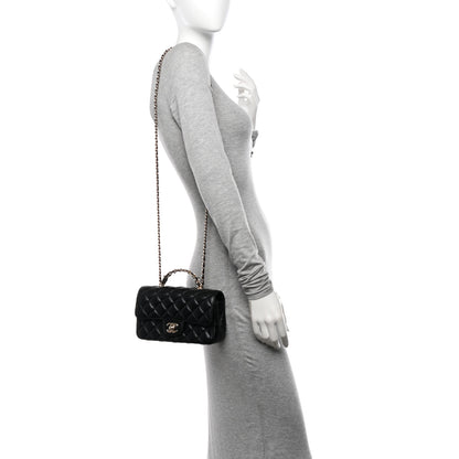 Chanel Lambskin Quilted Mini Crystal Top Handle Rectangular Flap Black 2 of 11