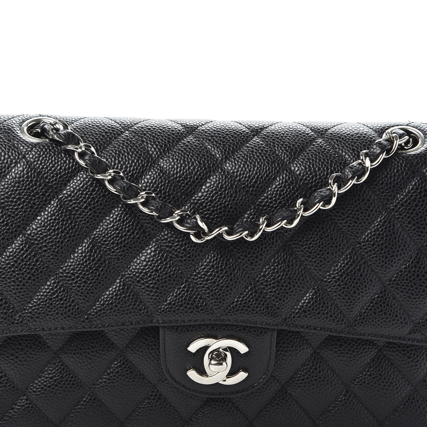 Caviar Quilted Medium Double Flap Black