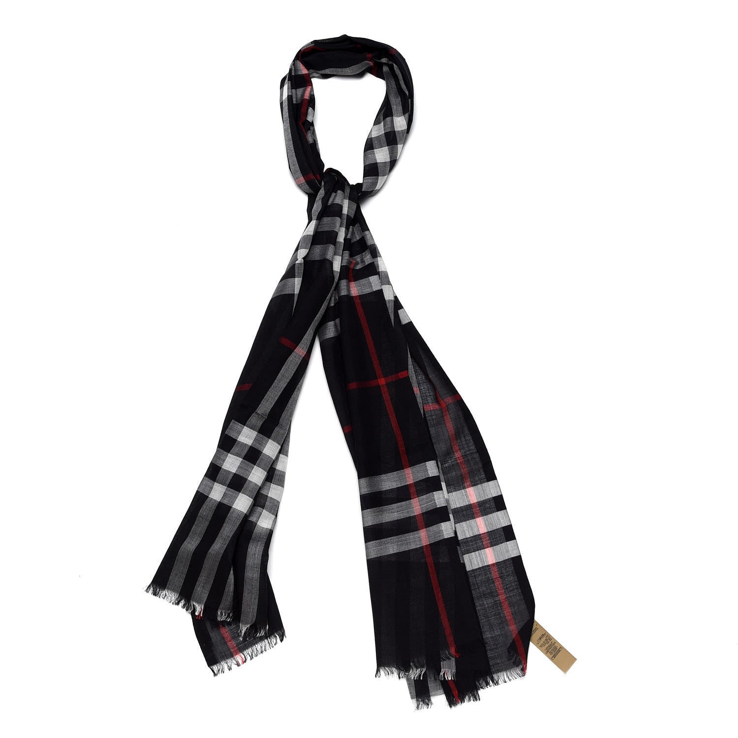 Burberry Wool Silk Gauze Lightweight Check Scarf Navy 1 of 4