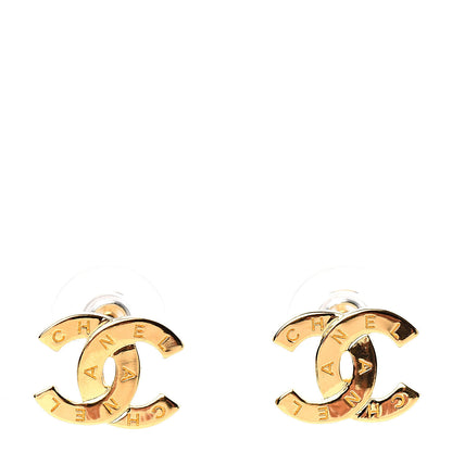 Chanel Metal CC Paris Button Stud Earrings Gold 1 of 6