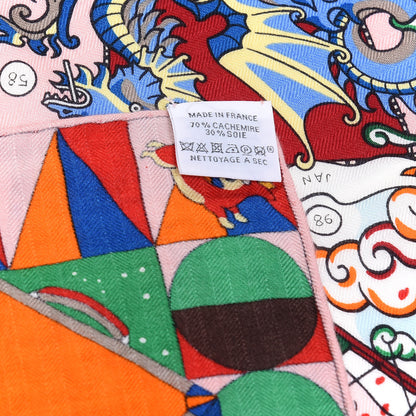 Hermes Cashmere Silk L'Epopee D'Hermes Shawl 140 Vert Bleu Orange 3 of 4