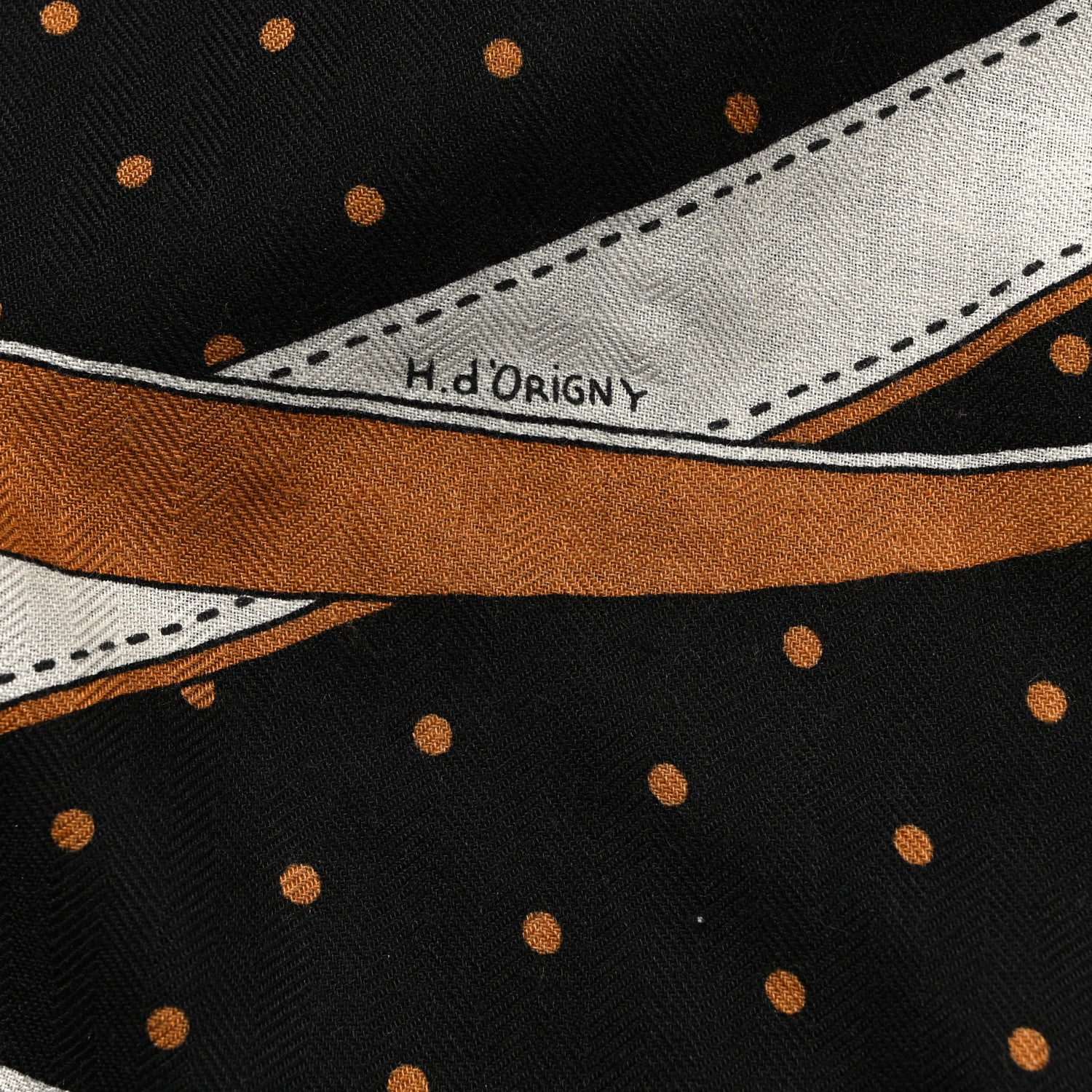 Hermes Cashmere Silk La Promenade du Matin Bandana Shawl 140 Black Noisette Gold 5 of 5