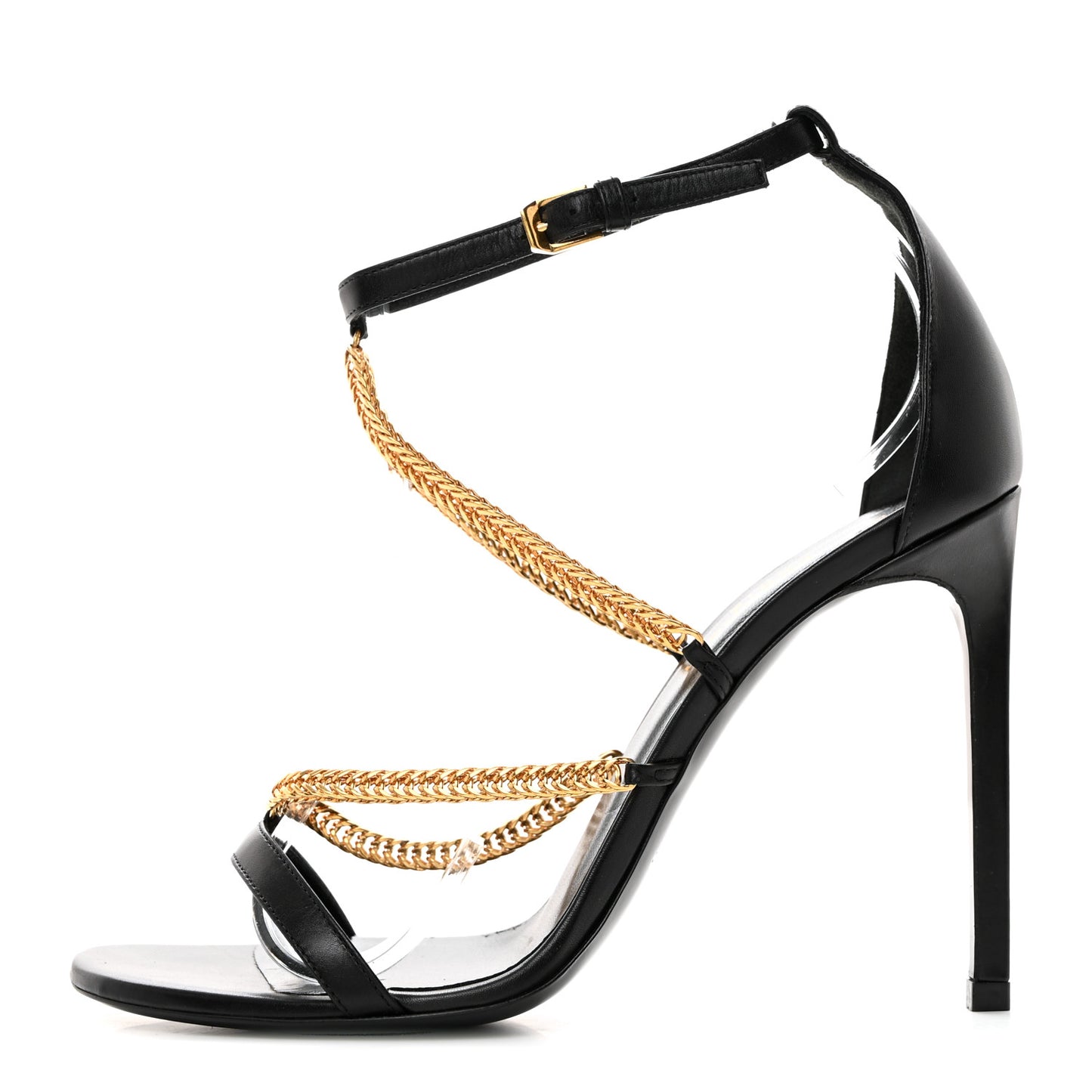 Seta Calfskin Chain Sandals 38 Black