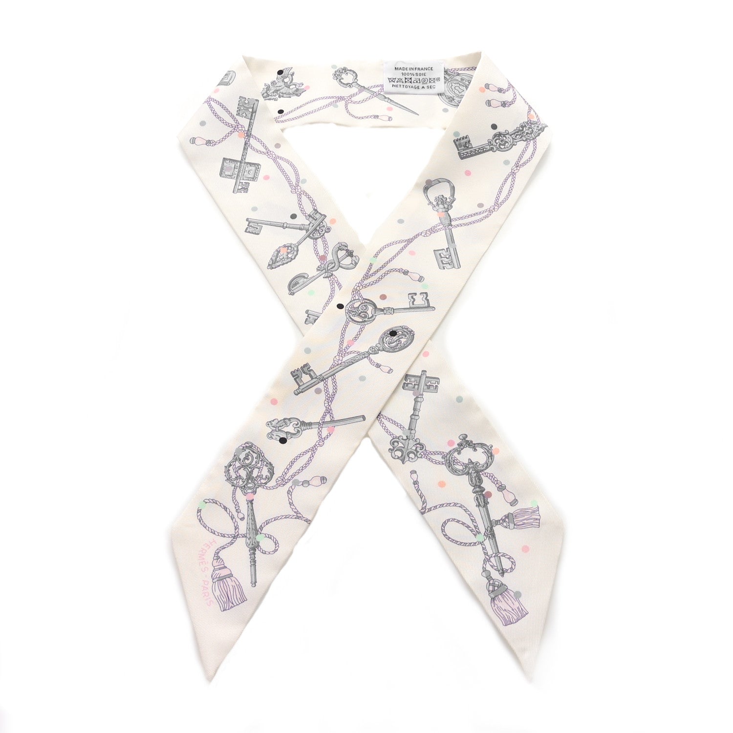 Hermes Silk Les Cles A Pois Twilly White Gris Acier 1 of 4