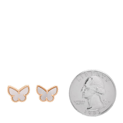 Van Cleef & Arpels 18K Yellow Gold Mother of Pearl Sweet Alhambra Butterfly Earrings 2 of 5