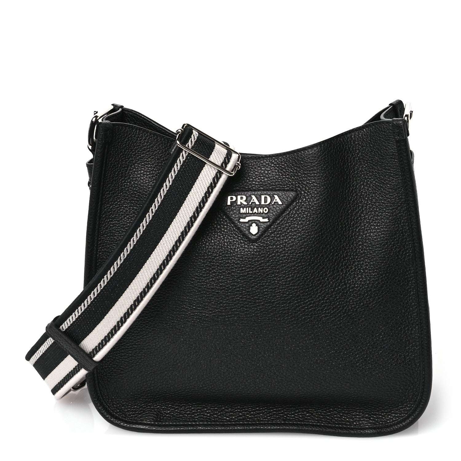 Prada Vitello Daino Soft Hobo Messenger Bag Black 1 of 10