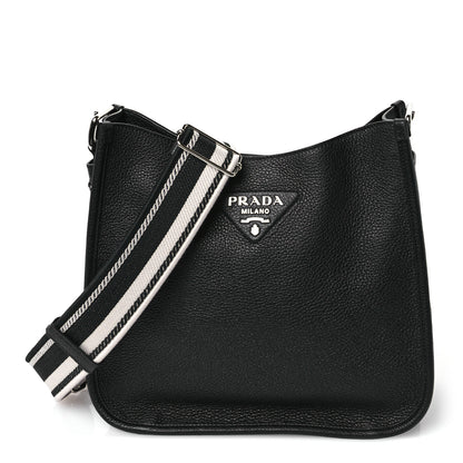 Prada Vitello Daino Soft Hobo Messenger Bag Black 1 of 10
