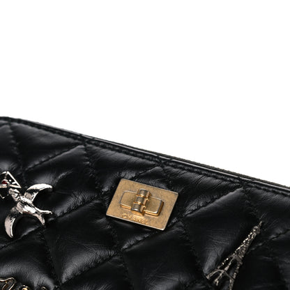 Chanel Aged Calfskin Quilted Small Lucky Charms 2.55 Reissue Zip Around Wallet Black 8 of 17