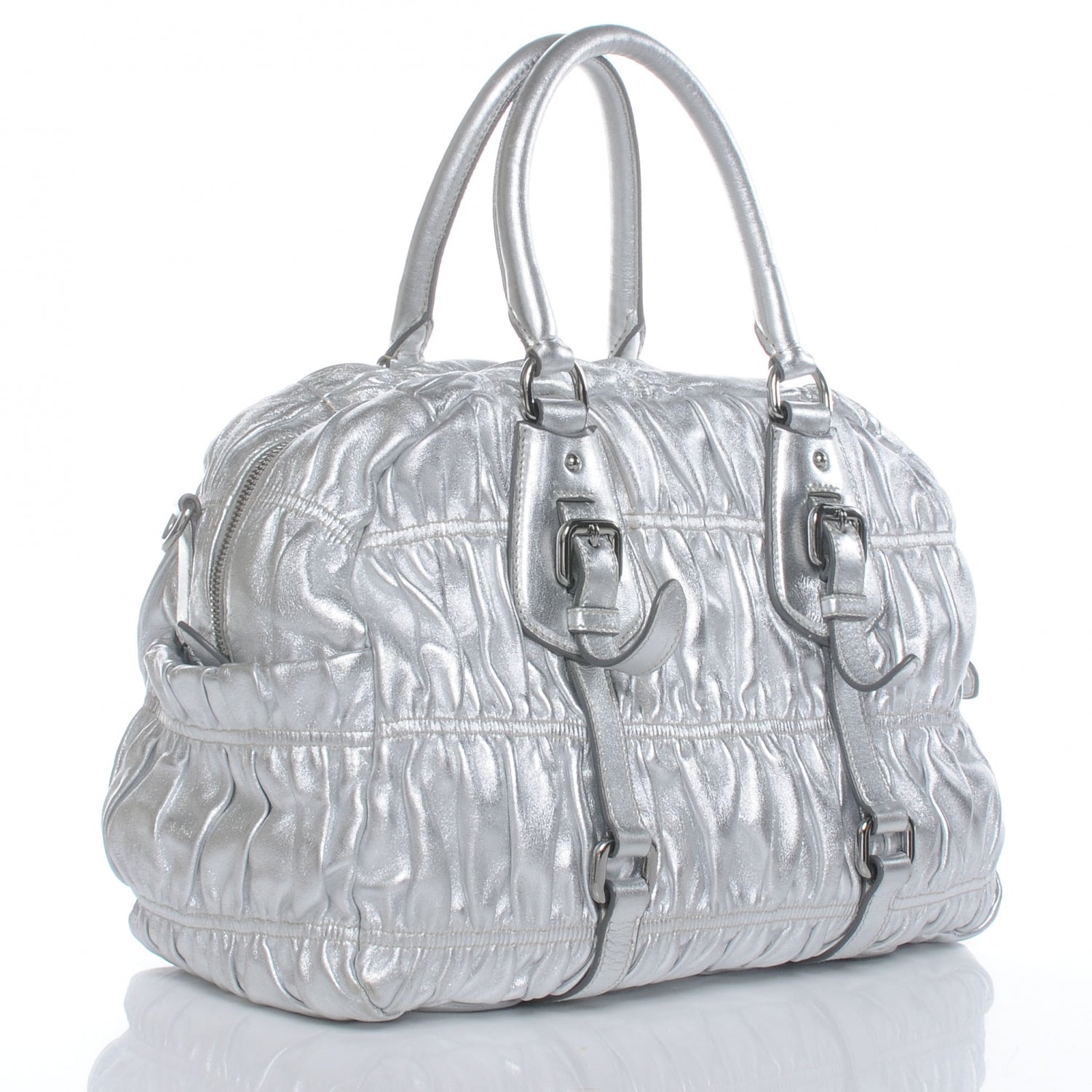 Prada Nappa Gaufre Dome Satchel Silver 3 of 8