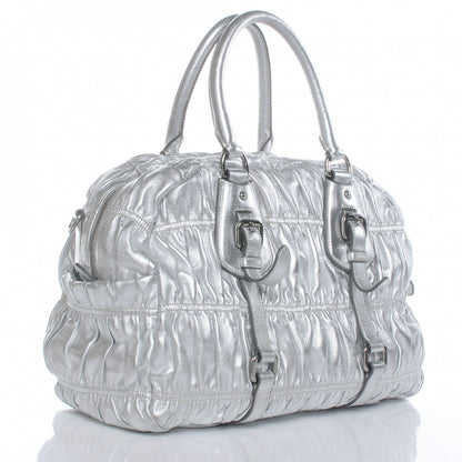 Prada Nappa Gaufre Dome Satchel Silver 3 of 8