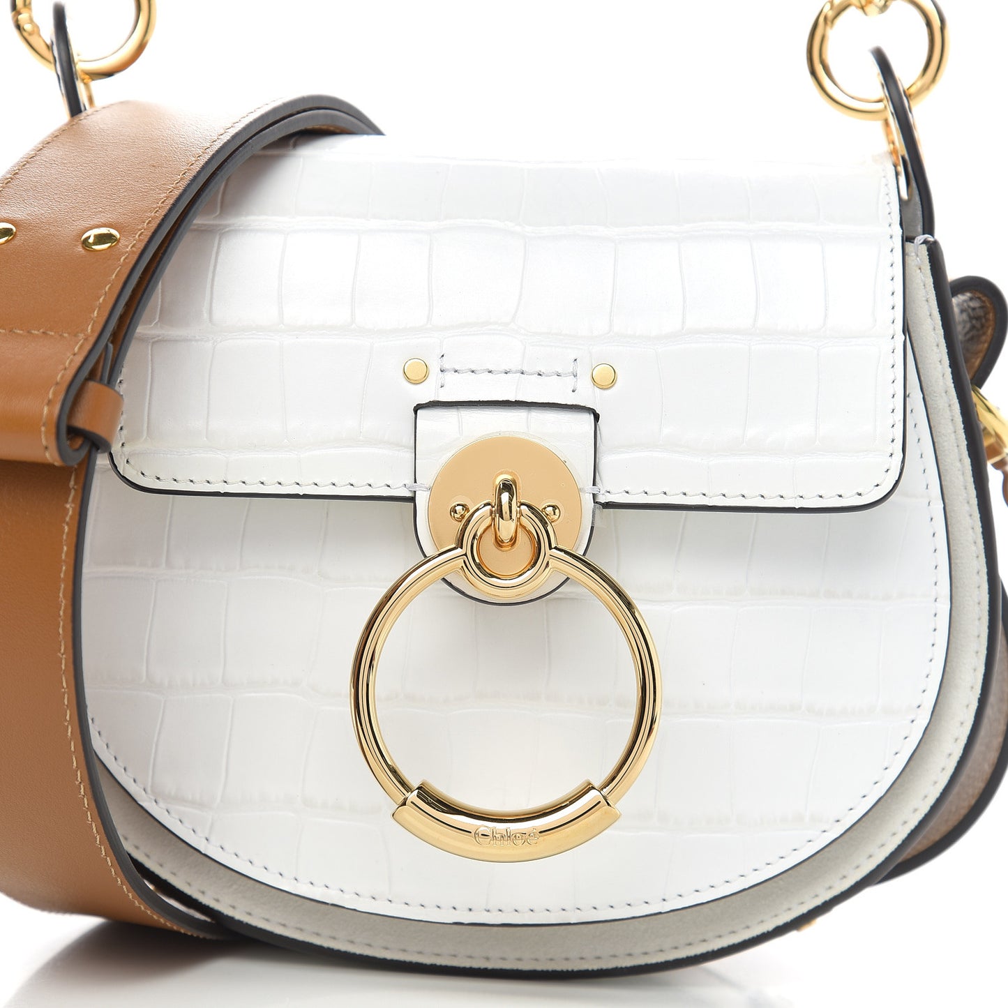 Calfskin Crocodile Embossed Small Tess Bag Brilliant White