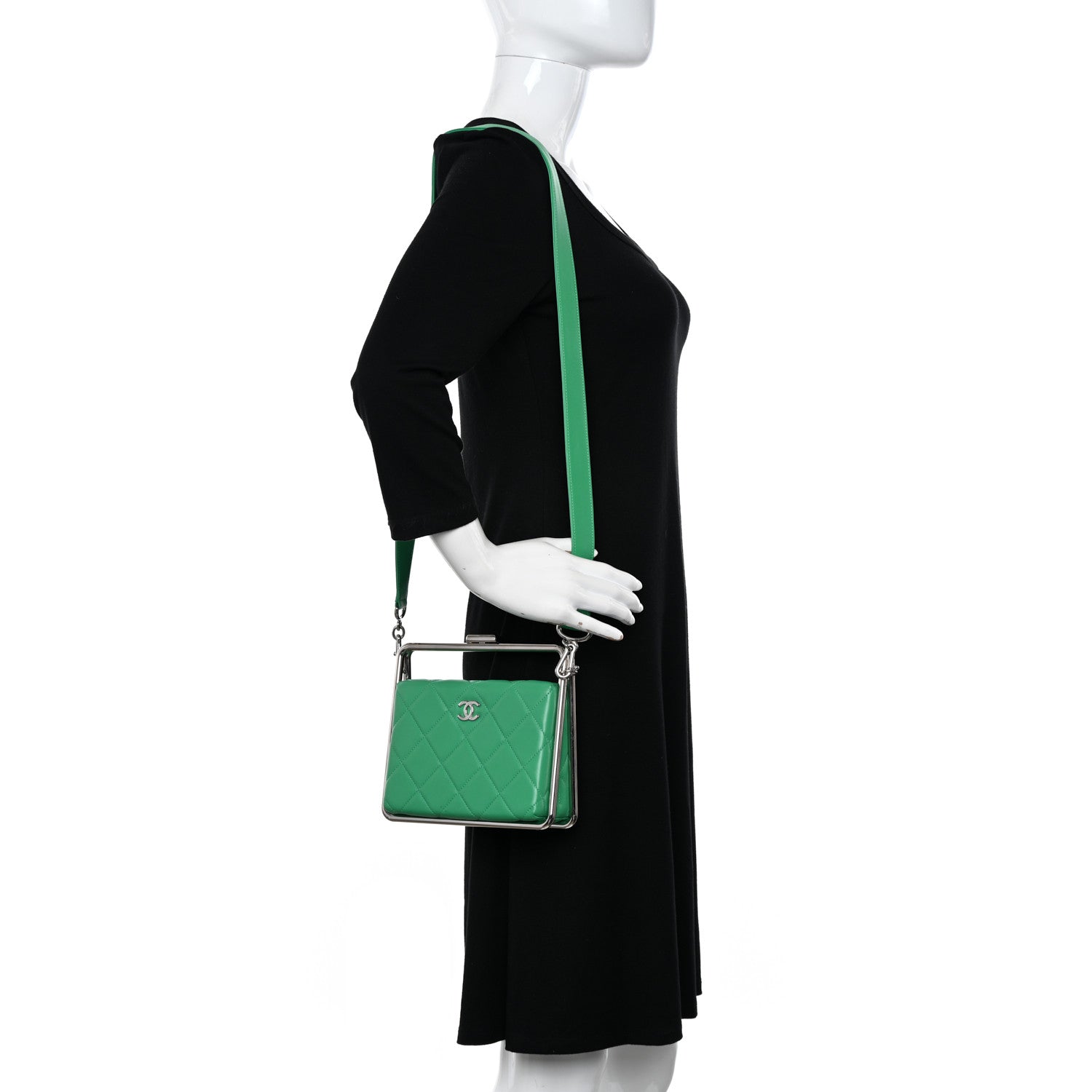 Chanel Quilted Lambskin Metal Bar Clutch Bag Green 2 of 10