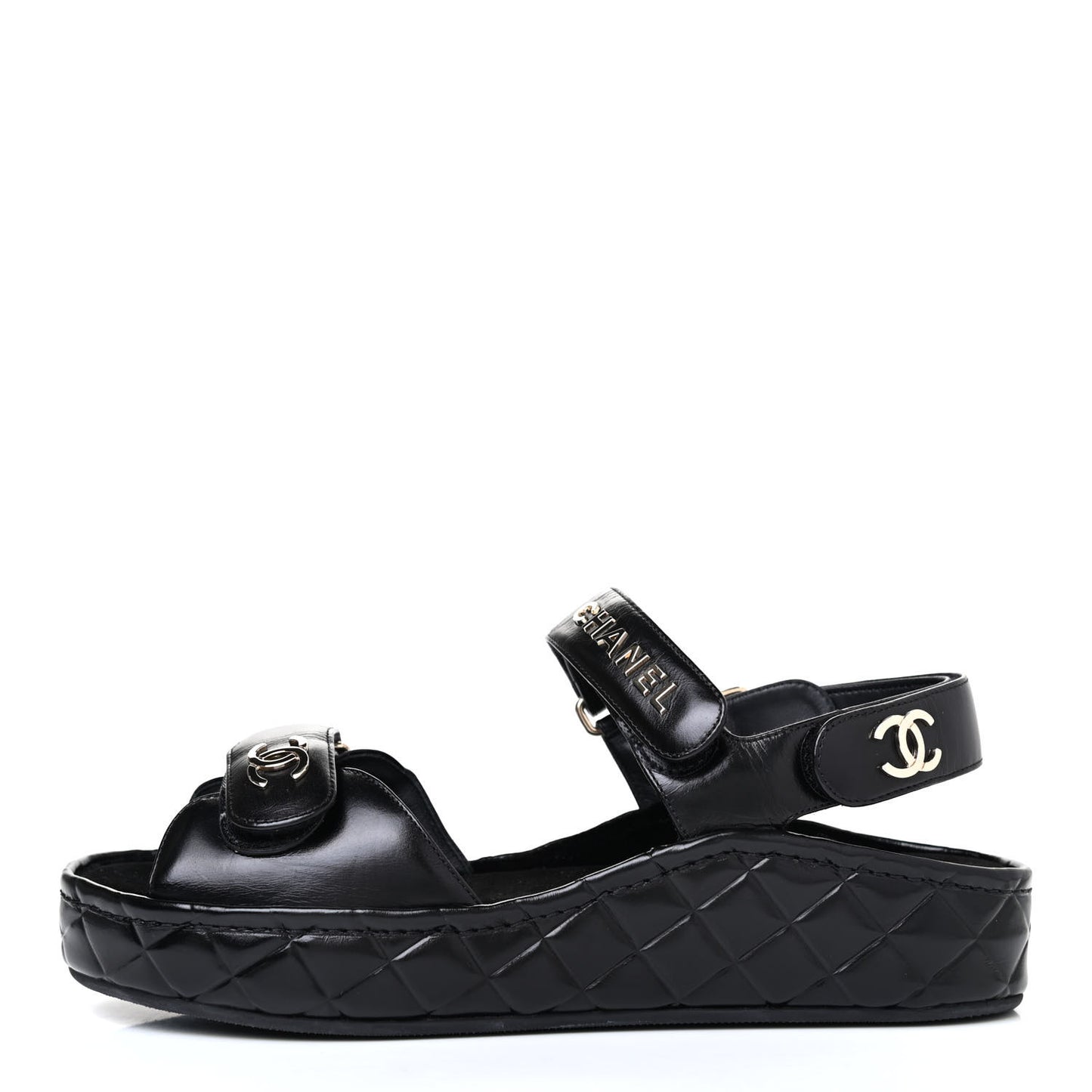 Shiny Calfskin Logo Platform Sandals 39 Black