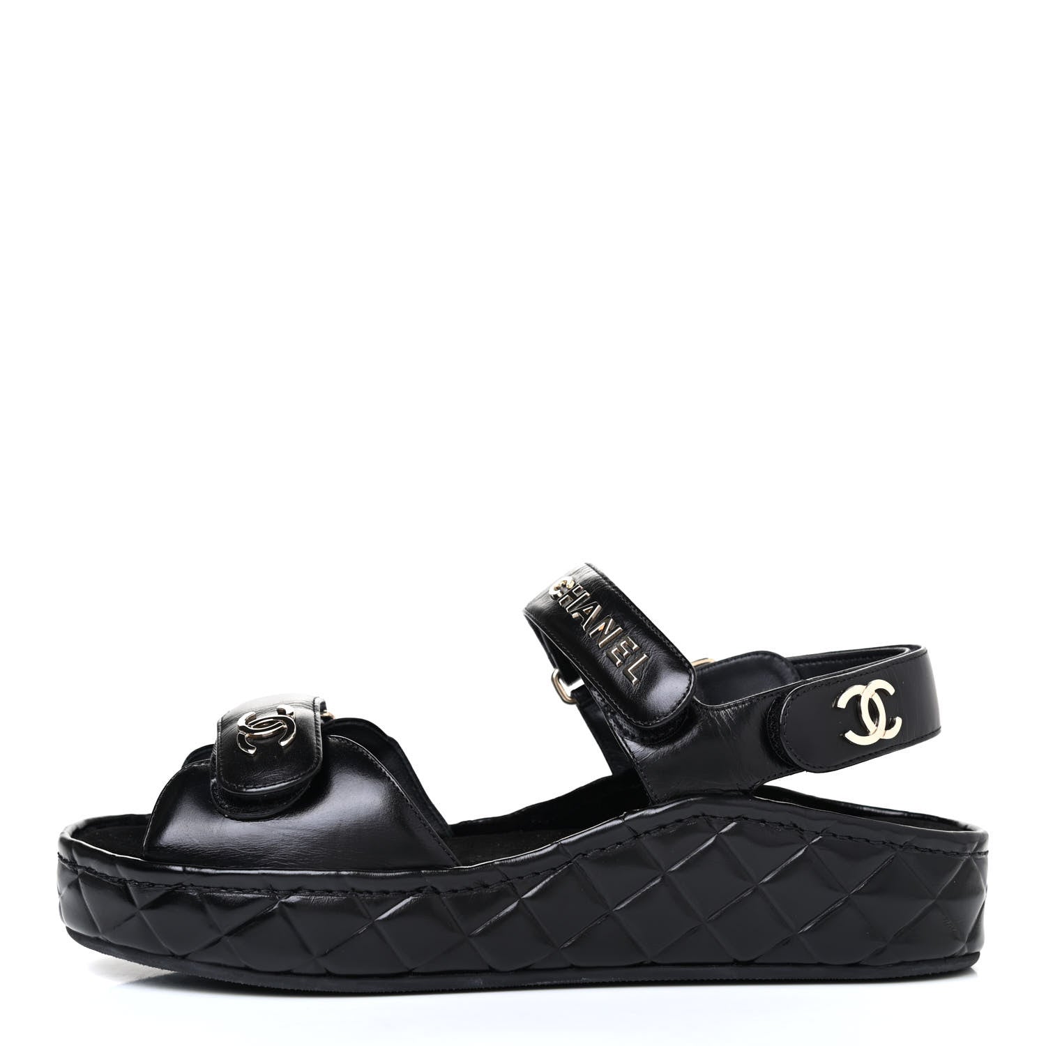 Chanel Shiny Calfskin Logo Platform Sandals 39 Black 1 of 4