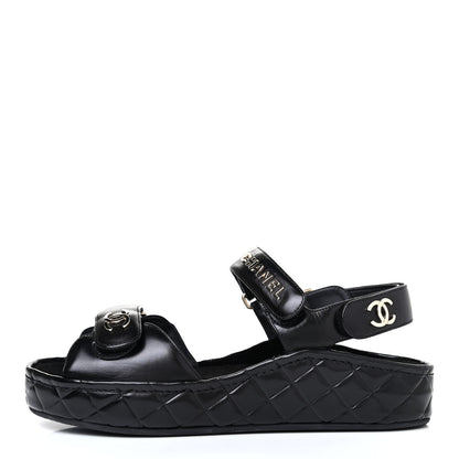 Chanel Shiny Calfskin Logo Platform Sandals 39 Black 1 of 4