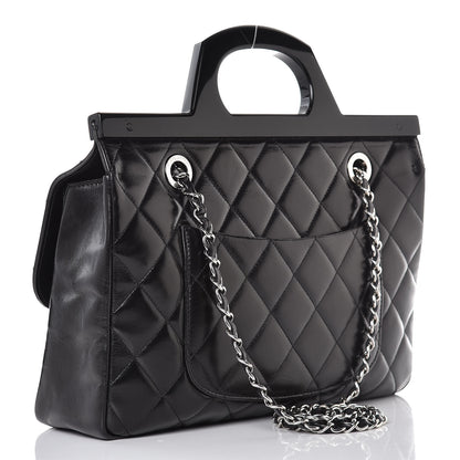 Chanel Glazed Calfskin Quilted Small CC Delivery Tote Black 3 of 8