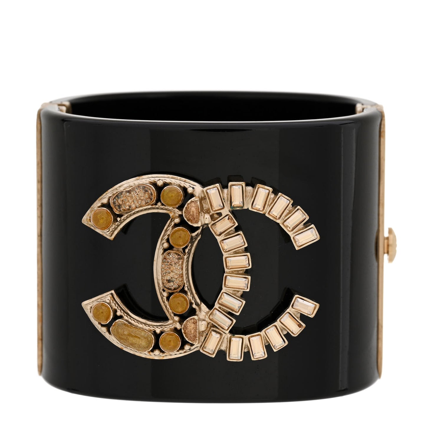 Resin Crystal CC Cuff Bracelet Black Gold