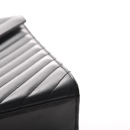 Saint Laurent Smooth Calfskin Matelasse Chevron Large Monogram Satchel Black 13 of 14