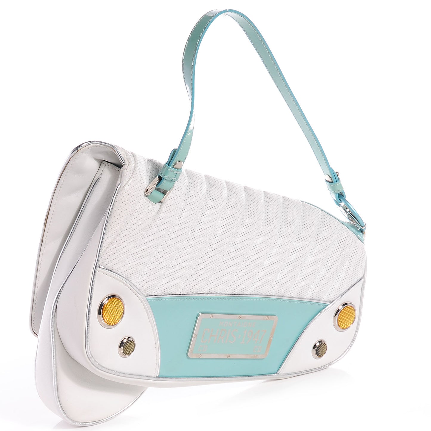Leather Perforated Trailer Trash Handbag Blue White