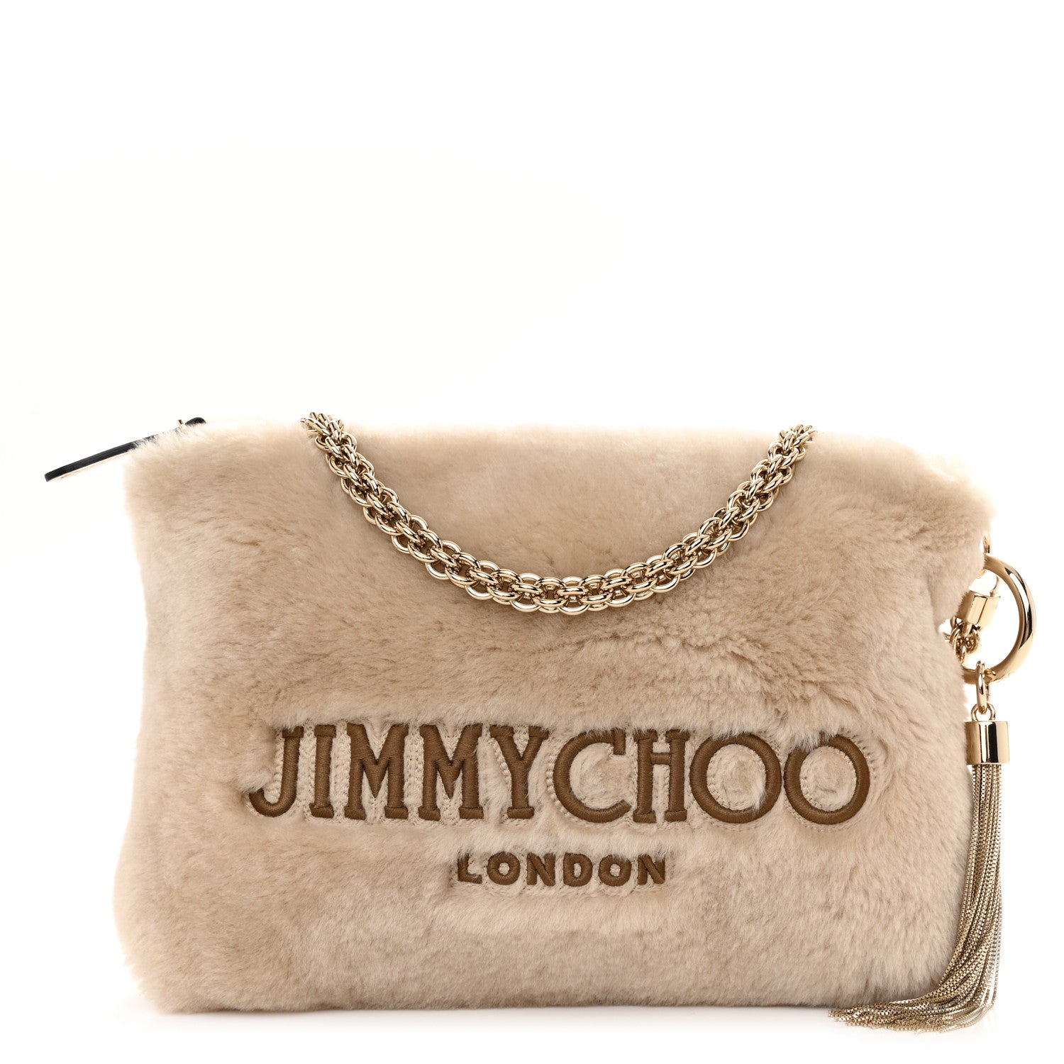 Jimmy Choo Faux Fur Callie Shoulder Bag Beige 1 of 9