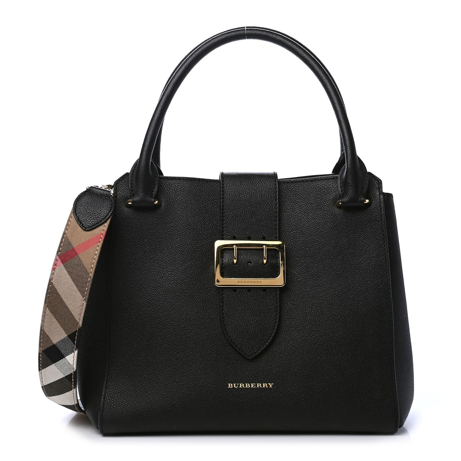 Burberry Soft Grain Calfskin Medium Buckle Tote Black 1 of 5