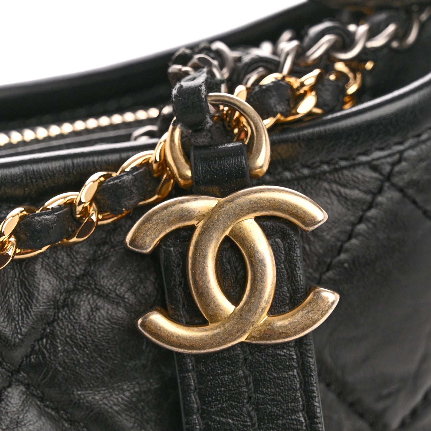 Chanel Aged Calfskin Quilted Small Gabrielle Hobo Black 1802556