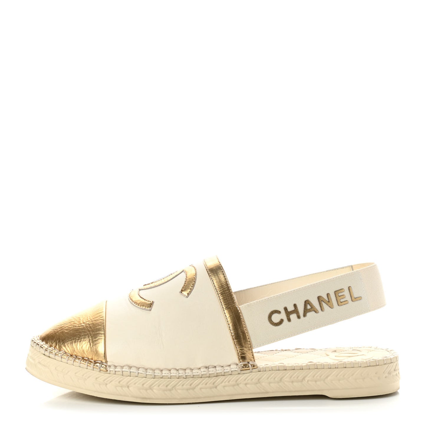 Metallic Lambskin CC Slingback Espadrilles 39 Ivory Gold