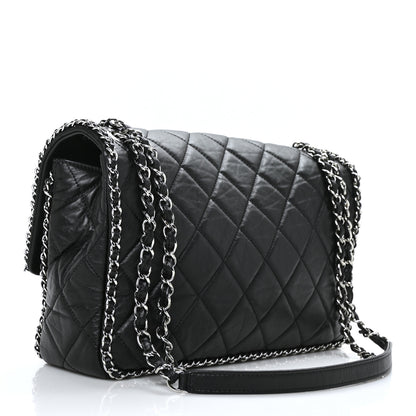 Chanel Crumpled Calfskin Quilted Large Chain All Over Flap Bag Black 3 of 9